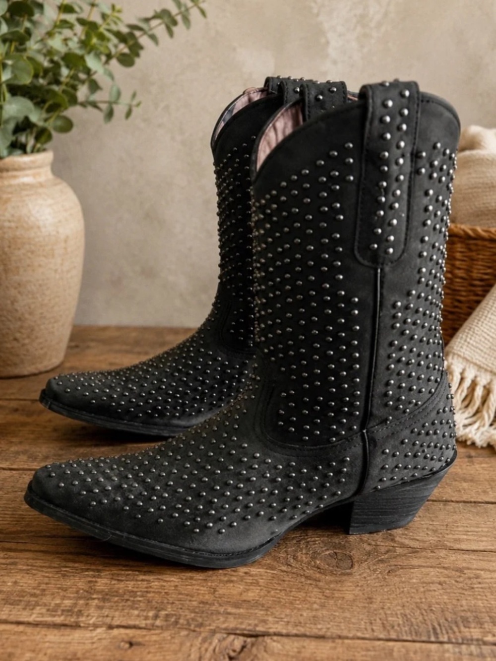 Laredo All Over Studded Leather Cowboy Cowgirl Western Boots Womens 10 Black